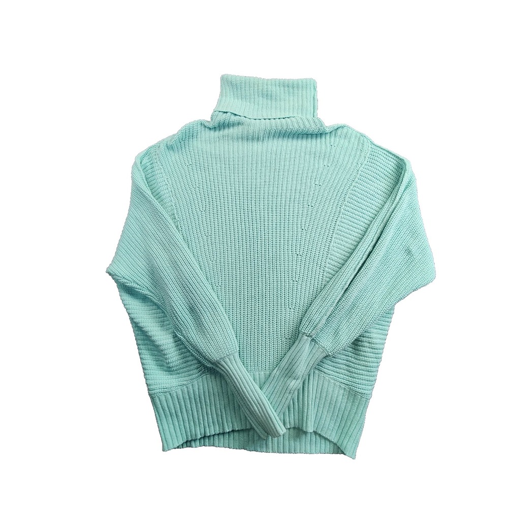 Free People Mint Green xs Chunky Knit Turtleneck Sweater Oversized Dolman Sleeve